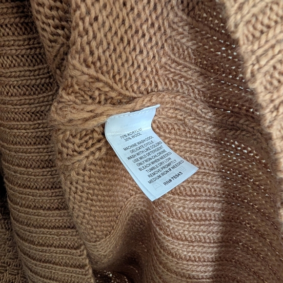 Kaisely Wool Blend Funnel Neck Cable Knit Sweater Camel Size L - Picture 5 of 5